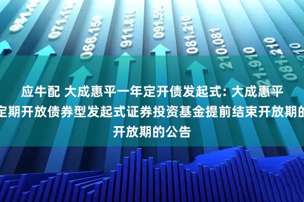 应牛配 大成惠平一年定开债发起式: 大成惠平一年定期开放债券型发起式证券投资基金提前结束开放期的公告