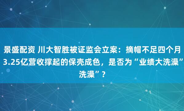 景盛配资 川大智胜被证监会立案:摘帽不足四个月,3.25亿营收撑起的保壳成色,是否为“业绩大洗澡”?